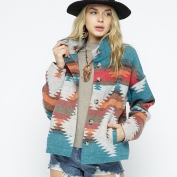 Last Large New! Bohemian Aztec Southwest Pattern Jacket - Picture 3 of 11